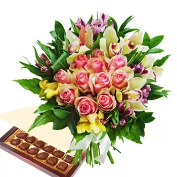 Santa Rosa del Mbutuy kwiaty- Burst Of Romance z czekoladkami Kwiat Dostawy
