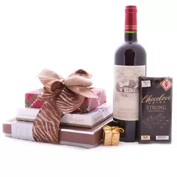 Stoney Ground online virágüzlet - Vörös bor és édességek Csokor
