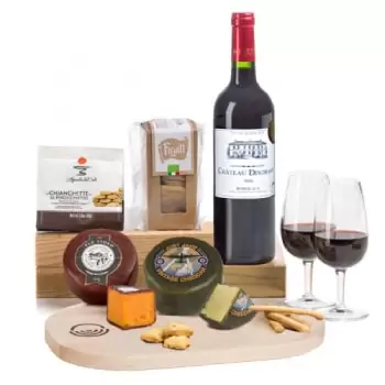 United Kingdom flowers  -  Complete Cheese Board with Bordeaux Gift Bask  Delivery