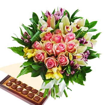 Stavanger bunga- Ledakan Romantis dengan Cokelat Rangkaian bunga karangan bunga