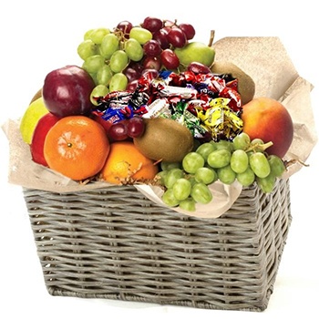 トロンハイム 花- 新鮮なフルーツとチョコレートのバスケット 花 配信