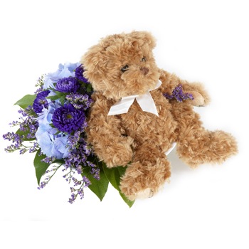 Stavanger-virágok- Teddy csokorral Virágkötészeti csokor