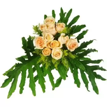 Bordovice Blumen Florist- Pfirsiche und grünes Bouquet Blumen Lieferung