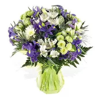 Манчестър цветя- Нюанси на синьо и лилаво Букет/договореност цвете