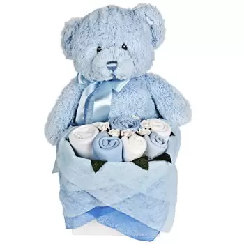 Λονδίνο σε απευθείας σύνδεση ανθοκόμο - Μπουκέτο με αρκουδάκι για ένα μωρό Μπουκέτο