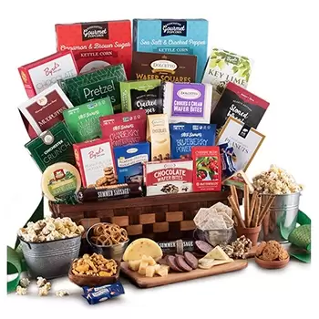 USA, United States flowers  -  Gathered Around Gift Basket  Delivery
