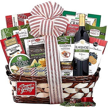 USA, United States flowers  -  Ray of Sunshine on a Winter Day Wine and Gour Baskets Delivery