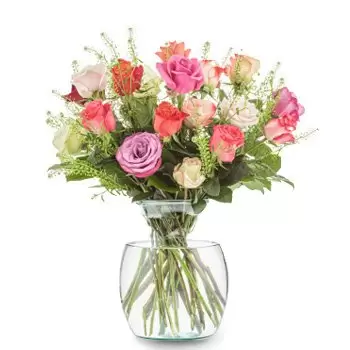 Bruinisse blomster- Bouquet af farverige roser Blomst Levering
