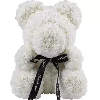 Dinsley/Trincity-virágok- Luxus fehér rózsa teddy Virág Szállítás
