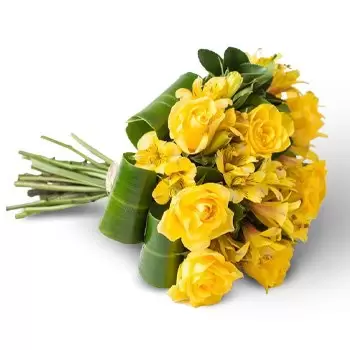 Aluminio bunga- Bouquet mawar dan Astromelia Kuning Bunga Penghantaran