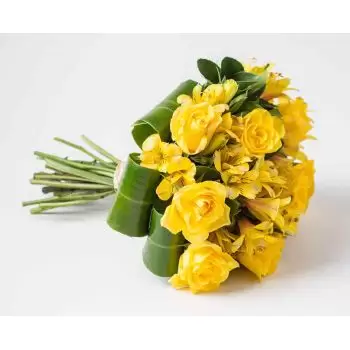 Alhandra kukat- Ruusukimppu ja keltainen Astromelia Kukka Toimitus
