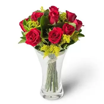 بائع زهور الموفالا- ترتيب 10 ورود حمراء في زهرية زهرة التسليم