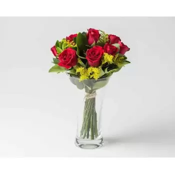Belém bunga- Susunan 10 Mawar Merah di Vase Sejambak/gubahan bunga