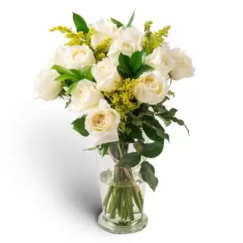 Abrantes bunga- Susunan 15 Mawar Putih di Vase Bunga Penghantaran