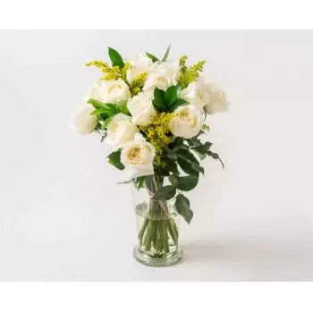 Amaraji kukat- 15 valkoisen ruusun sovitus maljakossa Kukka Toimitus