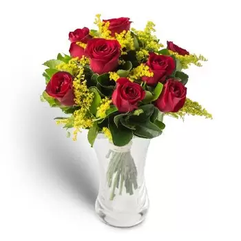 Angelandia bunga- Susunan 8 Mawar Merah di Vase Bunga Penghantaran