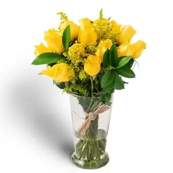 Anajatuba Blumen Florist- Anordnung von 17 gelben Rosen in Vase Blumen Lieferung