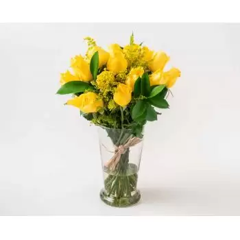 Algodoes flori- Aranjament de 17 trandafiri galbeni în vaza Floare Livrare