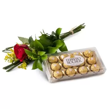 Acegua Blumen Florist- Solitäre rote Rose und Schokolade Blumen Lieferung