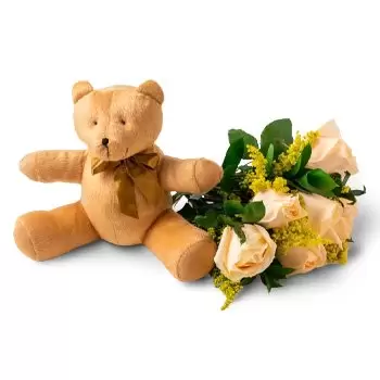 fiorista fiori di Anel- Bouquet di 8 rose champagne e orsacchiotto Fiore Consegna