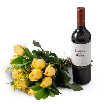 Abaete dos Venancios flowers  -  Bouquet of 15 Yellow Roses and Red Wine Flower Delivery