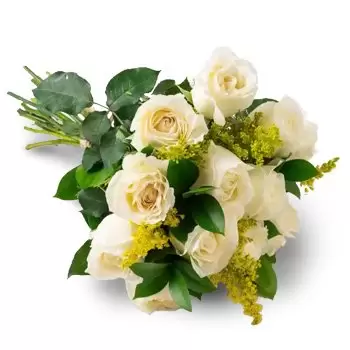 알피노폴리스 꽃- 15 개의 흰 장미와 단풍의 꽃다발 꽃 배달