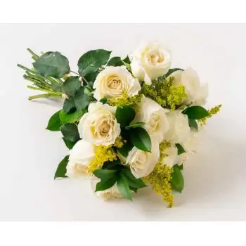 Adao Colares flori- Buchet de 15 trandafiri albi și frunziș Floare Livrare