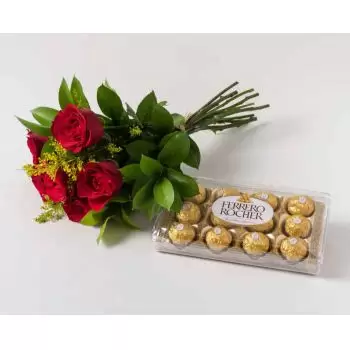 Acarape květiny- Kytice 6 červených růží a čokolád Květ Dodávka