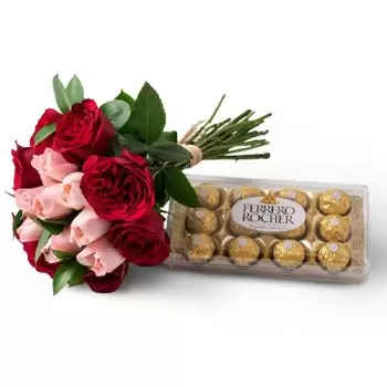 Afonso Claudio květiny- Kytice z 15 dvoubarevných růží a čokolád Květ Dodávka