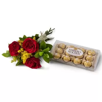 fleuriste fleurs de Adamantina- Arrangement de 3 roses rouges et chocolat Fleur Livraison