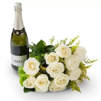 Acajutiba bunga- Bouquet daripada 15 Mawar Putih dan Wain Spar Bunga Penghantaran