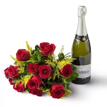 Manauс cveжe- Buket od 12 crvenih ruža i penećeg vina Cvet Dostava