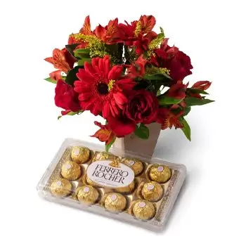 알버비나 주 꽃- 혼합 된 붉은 꽃과 초콜릿의 배열 꽃 배달
