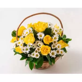 Alto do Amparo flori- Coș cu trandafiri galbeni și albi și margaret Floare Livrare