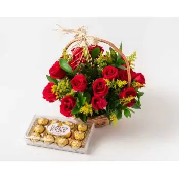 Angicos de Minas kukat- Kori 24 punaisella ruusulla ja suklaalla Kukka Toimitus