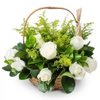 フォルタレザ オンライン花屋 - 15本の白いバラのバスケット 花束