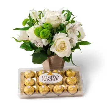 Angra dos Reis květiny- Uspořádání růží a astromelie ve váze a čokolá Květ Dodávka