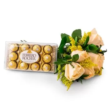 Andre da Rocha Blumen Florist- Bouquet von 8 Champagner und Schokoladenrosen Blumen Lieferung