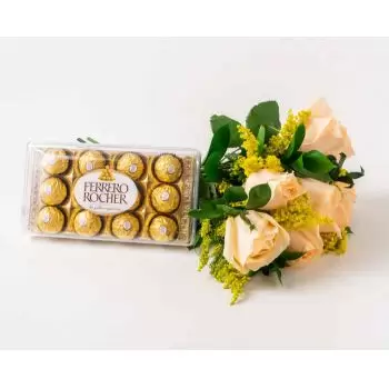 Albardao květiny- Kytice z 8 champagne a čokoládové růže Květ Dodávka