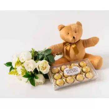 Alfredo Vasconcelos bunga- Buket 8 Mawar Putih, Cokelat dan Teddy Bunga Pengiriman