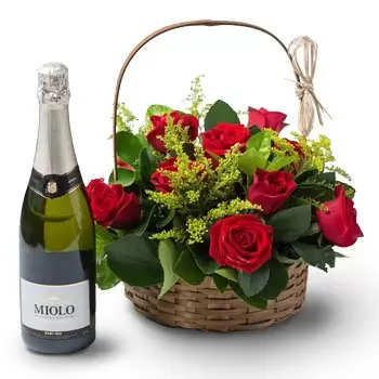 ベレン オンライン花屋 - 9本の赤いバラとスパークリングワインの伝統的なバスケット 花束