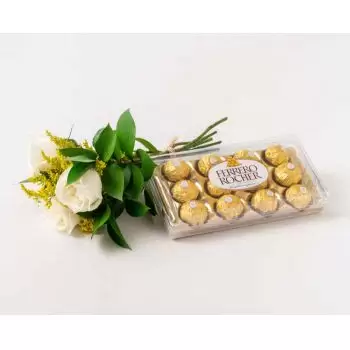 بائع زهور إيموريس- باقة من 3 ورود بيضاء وشوكولاتة زهرة التسليم