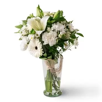 아마란티나 꽃- 꽃병에서 흰 백합과 필드 꽃의 배열 꽃 배달