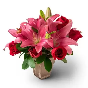 fiorista fiori di Adolfo- Arrangiamento di gigli e rose rosse Fiore Consegna