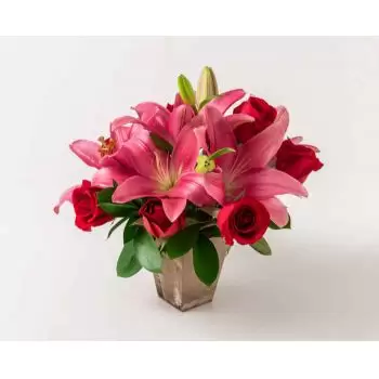 Amanhece kukat- Liljojen ja punaisten ruusujen järjestely Kukka Toimitus