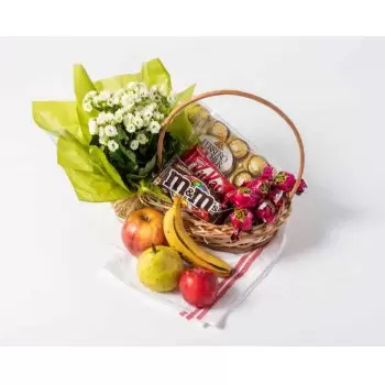 Alcantara květiny- Košík čokolády, ovoce a květin Květ Dodávka