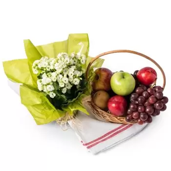 Amparo Blumen Florist- Kleiner Korb mit Früchten und Blumen Blumen Lieferung