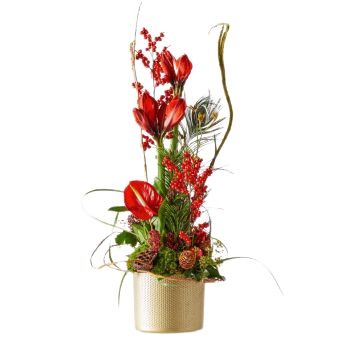Izmir blomster- Julearrangement rødt Blomsterarrangementer bukett