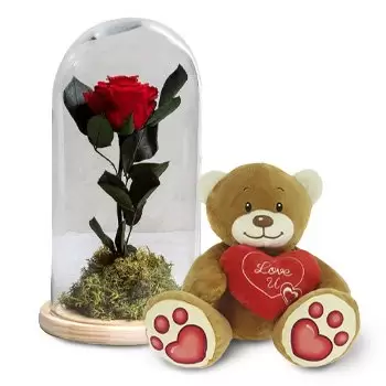 Пасая цветя- Вечната Червена роза и плюшена мечка сърце па Цвете Доставка