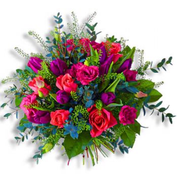 シャペルアワティーヌ 特にあなたのために ミックスカラーチューリップバラとユーカリ 花配達 シャペルアワティーヌ シャペルアワティーヌ オンライン花屋